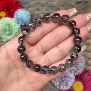 02 - High Quality Rutilated Black Tourmaline Bracelet 9mm - Tourmaline - Tourmalinated Quartz Bracelet -  Black Tourmaline Rutile Bracelet