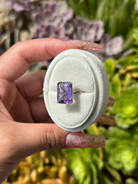 Amethyst Ring Amethyst Emerald Cut Ring Amethyst … - image 3