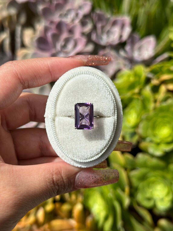 Amethyst Ring Amethyst Emerald Cut Ring Amethyst … - image 1