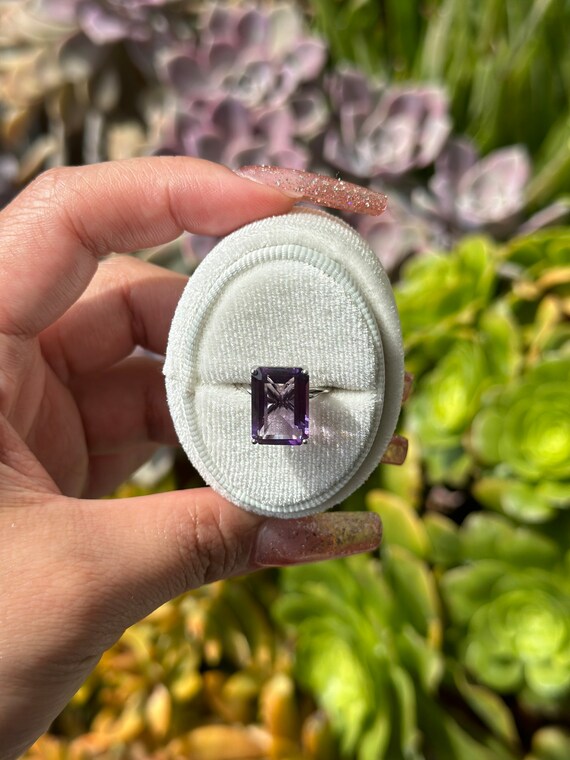 Amethyst Ring Amethyst Emerald Cut Ring Amethyst … - image 5