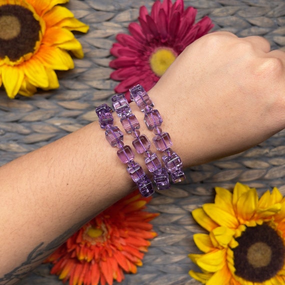 Amethyst Bracelet HIGH QUALITY Amethyst Bracelet Amethyst Cube Bracelet Bohemian Gift for Her Amethyst Engagement Ring BB46