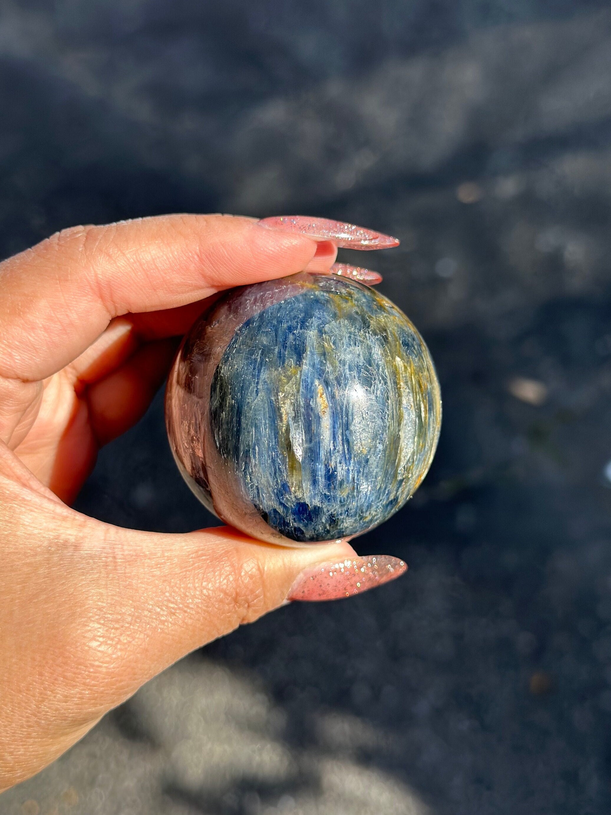 Blue Kyanite in Quartz Sphere Blue Kyanite Crystal Polished Kyanite Blue Home Decor Bedroom Decor Holiday Gift Him Birthday Gift for Him