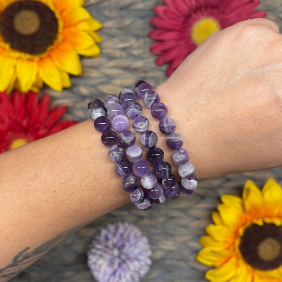 Dream Amethyst Bracelet 8mm - Chevron Amethyst Bracelet - Dream Amethyst Crystal - Chevron Amethyst Bracelet - Banded Amethyst BB20