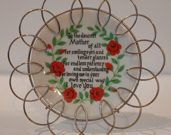 Vintage bone china Deco Plate with stand to the dearest mother of all