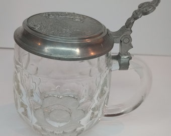 Vintage Beer Stein with hinged Pewter Lid 1/4 liter, half pint