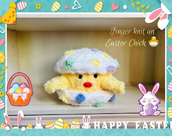 Pollo grueso tejido a mano / Patrón de tejido de huevo de pollito que se esconde detrás / Peluche de pollo que nace / Peluche de animal grueso tejido a mano