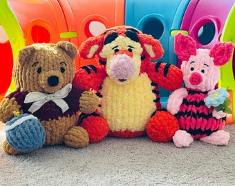 Handgestrickter, superweicher Bärenplüsch | Grobstrick-Babyplüschtier in Rosa | Oranger Teddybärplüsch | Handstrickmuster-Set | Video-Anleitungen
