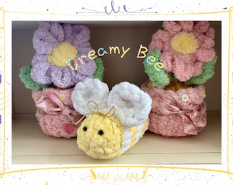 Dzianinowa Dreamy Bee | Pluszowa pszczółka | Gruba, ręcznie robiona na drutach pluszowa zabawka | Wzór na pluszową pszczołę | Samouczek ze wzorem w formacie PDF/grzechotką
