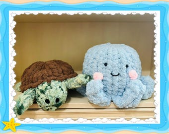 Handgebreide zeeschildpad | Knuffel de zeeschildpad: grof breipatroon | Handgebreide octopus | Ollie de octopus: grof breipatroon