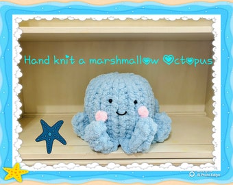 Grof gebreid met de hand een octopus | Schattige squishy marshmallow-octopusknuffel | Youtube-tutorial met geschreven patroon | Grof gebreide knuffel