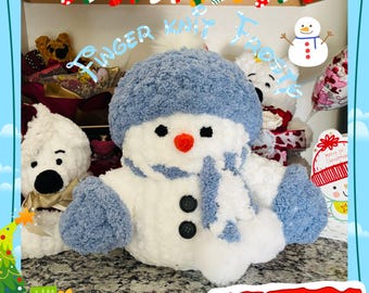 Hand Knit Frosty Snowman Plushie | Finger Knit Christmas Plushie | Beginner Friendly Plushie Finger Knit Tutorial | PDF Pattern Included