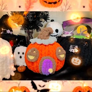 Hand Knit a Chunky Pumpkin House | Finger knit Halloween Plushie Pattern | Halloween Pumpkin Tutorial | Youtube video w/ written pattern