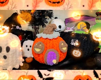 Casa de calabaza tejida a mano / Patrón de peluche de Halloween tejido a mano / Tutorial de calabaza de Halloween / Video de Youtube con patrón escrito