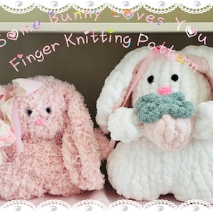 Some Bunny Loves You フィンガーニットぬいぐるみ | ハート枕パターン | ストロベリー & ローズパターン付き | 3 in 1 | ビデオ付き/ PDF 記述パターン