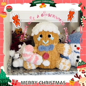Handgebreid een Gingerbread Man-knuffel | Vingerbreien kerst jumbo knuffelpatroon | Pdf-geschreven patroon | Inclusief zelfstudie Candy Cane