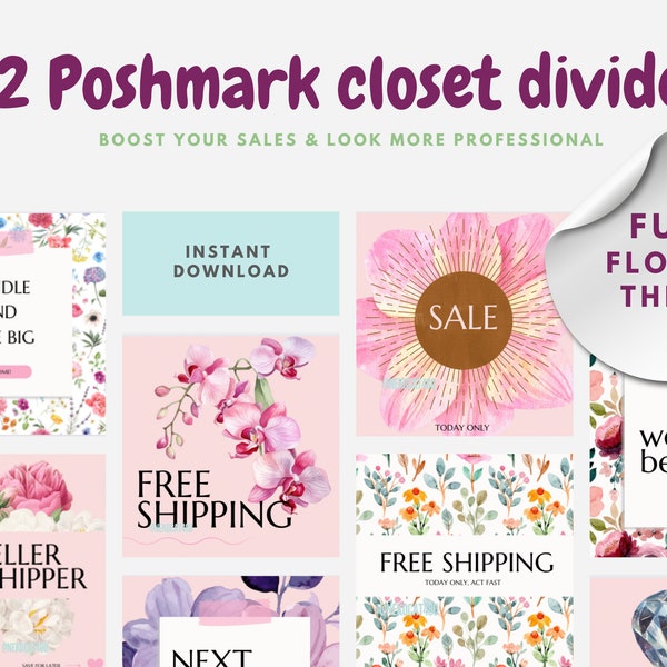 FLOWER PINK Poshmark Closet Signs, Editable Poshmark Banner & Closet Template, Ready to Post, Instant Download, Poshmark Template, jpeg