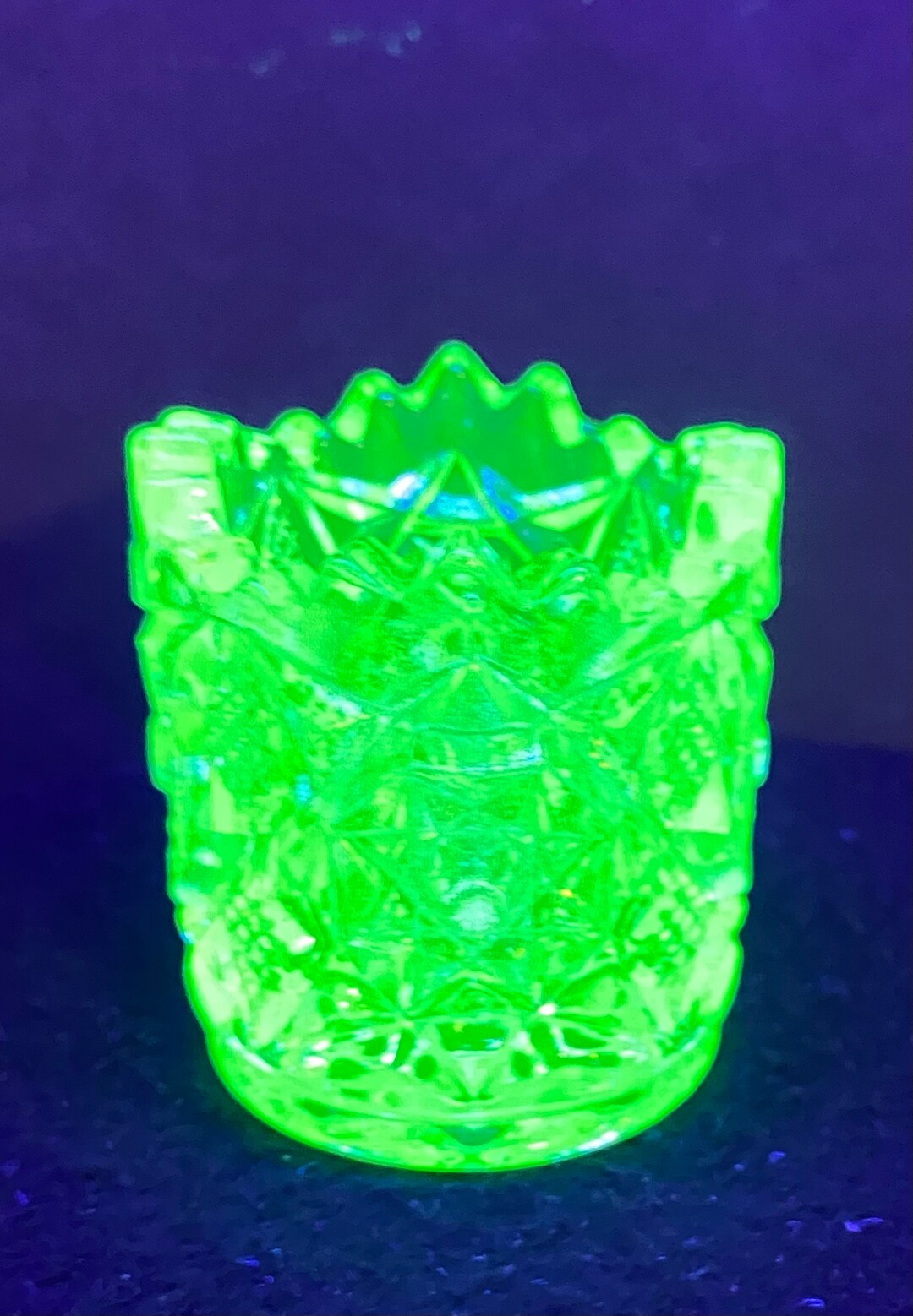 Green Fine Cut N Block Uranium Glass Toothpick Holder Etsy
