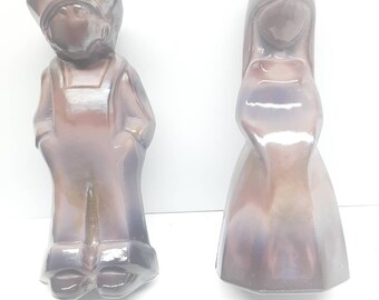 Rare Set of vintage hunter glass Josh and Jenny figures (plum slag)