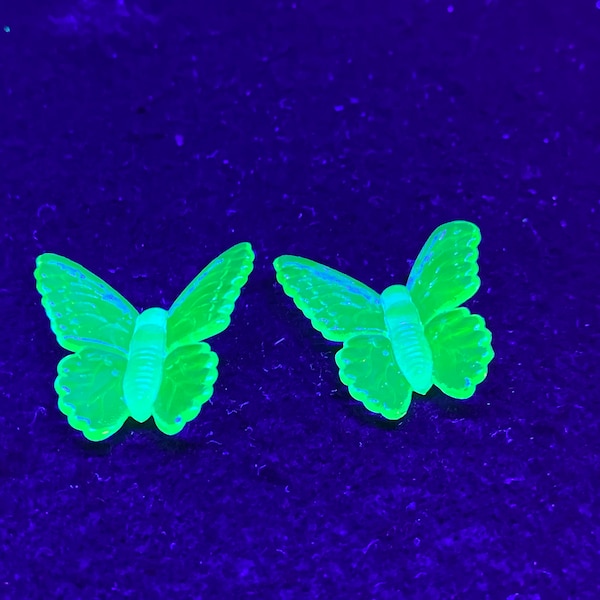 Pair of blue uranium glass butterflies