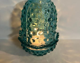 Hobnail Uranium peacock blue glass fairy light