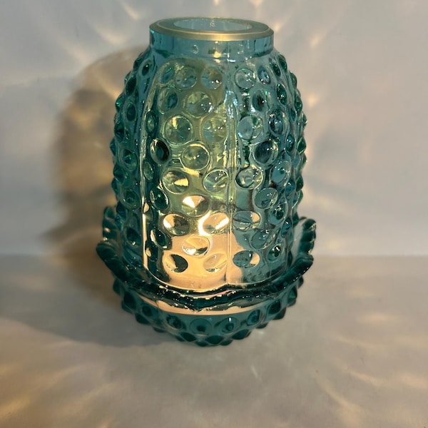 FACTORY SECOND- Hobnail Uranium peacock blue glass fairy light - please read full description