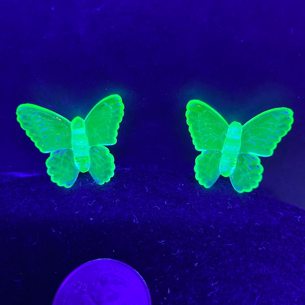 Pair of uranium glass butterflies