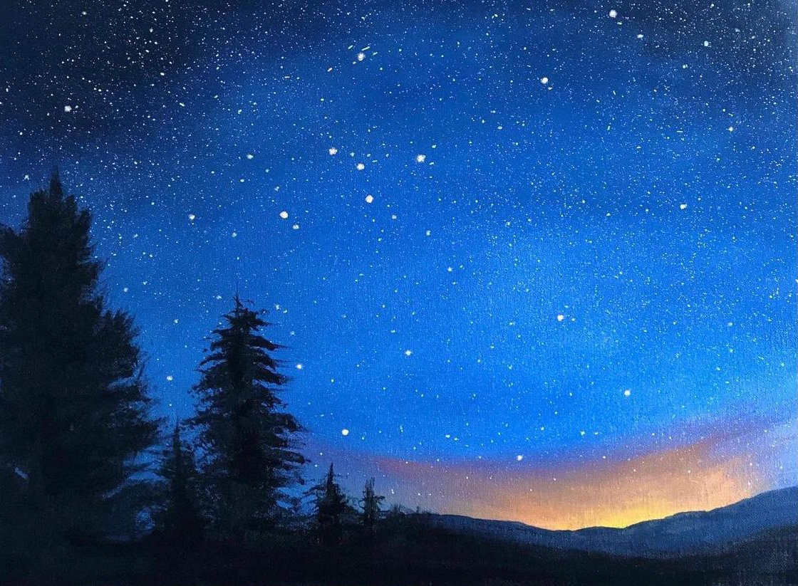 Starry Night Forest Wall Art Starry Sky Art Print Forest Etsy