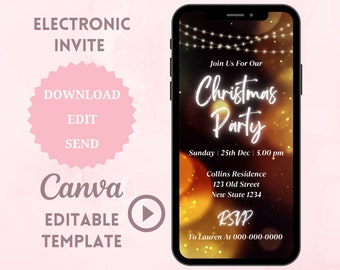 Christmas Party Evite, Animated Christmas Party Mobile Invitation, Holiday Party Text Invite, Christmas Dinner Editable Digital Download