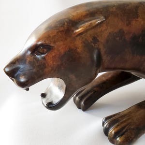 Large 26&quot; Vintage Patinated Bronze Jaguar Panther Sculpture Signed by the artist engraved in the right heel: C. Vacton. 19th Century