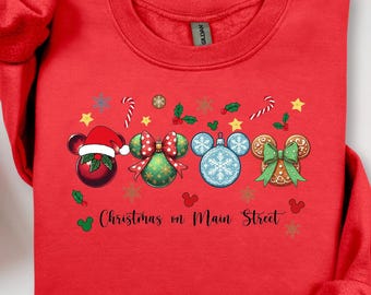 Christmas on main Street Sweatshirt, Vintage Christmas Sweater, Cartoon Mickey Sweater, Mickey Christmas Sweatshirt, Christmas Shirt