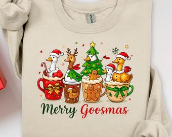 Merry Goosmas Sweatshirt, Vintage Christmas Sweater, Goose Sweater, Goose Christmas Sweatshirt, Christmas Shirt, Christmas Goose