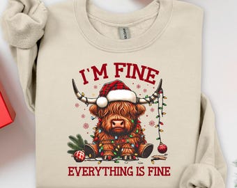 I'm Fine Christmas Cow Sweatshirt, Cow Shirt, Christmas Sweatshirt, Christmas Shirt, Christmas Gift, Family Christmas, Christmas Sweater