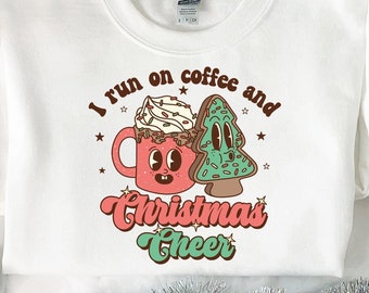 Women's Christmas T-Shirt - I Run On Coffee And Christmas Cheer Letter Print Short Sleeve Tee
