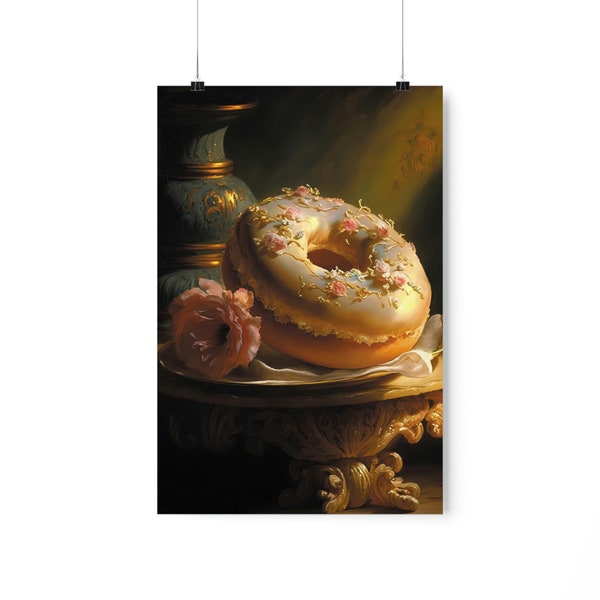 Donut Wall Art Oil Painting Food Aesthetic Kitchen Wall Decoration Donut Lover Gift Donut Oil Painting Poster Donut Funny Food Poster Gift