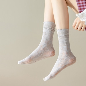 Ruffle Thin Crew Socks | Pointelle Frilly Ankle Socks | Lace Princess Tube Socks | Spring/Summer Socks For Women