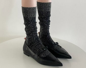 Shiny Knee High Socks | Over Calf Socks | Check Tube Socks | Spring/Summer/Fall Socks For Women