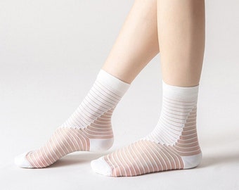 Stripe Sheer Sock | Transparent Socks | Crystal Silk Socks | Women Socks For Summer