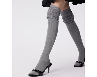 Rib-knit Thigh High Socks | Slouch Over Knee High Socks | Loose Tube Socks | Spring/Summer/Fall Fashion Socks For Women