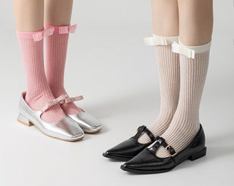 Bow Crew Socken | Socken aus Baumwolle | Preppy Söckchen | Frühling/Sommer/Herbst Süße Socken für Frauen