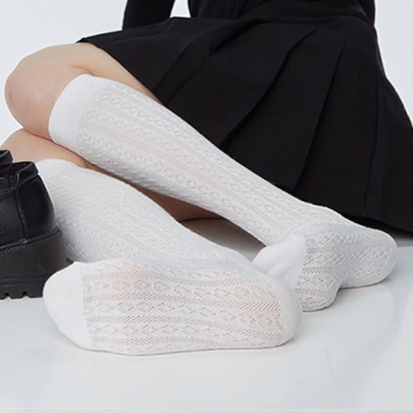 Twist Rib-knit Knee High Socks | White/Black Long Cotton Socks | Spring/Fall/Winter Fashion Socks For Women