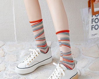 Stripe Sheer Sock | Transparent Socks | Crystal Silk Socks | Women Socks For Summer