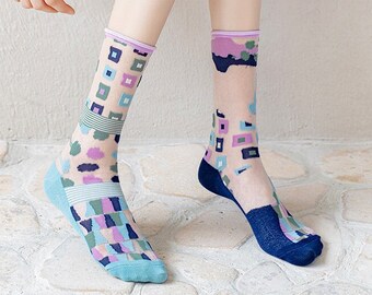 Sheer Sock | Abstract Transparent Socks | Crystal Silk Socks | Women Socks For Summer