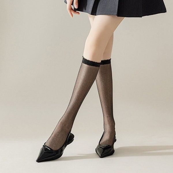 Shiny Knee High Stockings | Sheer Tube Stockings | Over Calf Socks | Spring/Summer Fashion Socks For Women