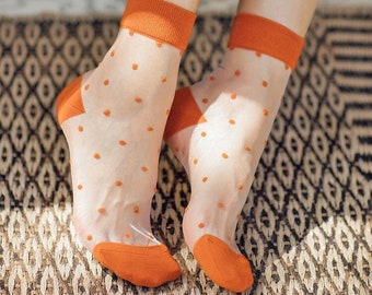 Sheer Sock | Polka Dots Transparent Socks | Sheer Ankle socks | Crystal Silk Socks | Spring/Summer Socks For Women