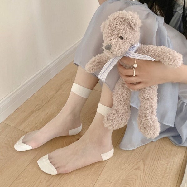 Sheer Socks | Solid Transparent Crew Socks | Sheer Ankle socks | Crystal Silk Socks | Spring/Summer Socks For Women