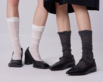 Tulle Loose Crew Socks | Slouch Mid Calf Socks | Thin Quarter Socks | Spring/Summer Fashion Socks For Women