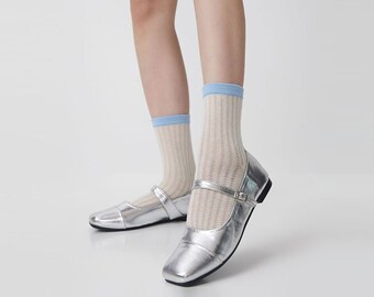 Thin Pointelle Crew Socks | Chevron Knit Quarter Socks | Cotton Ankle Socks | Summer/Spring Cute Socks For Women