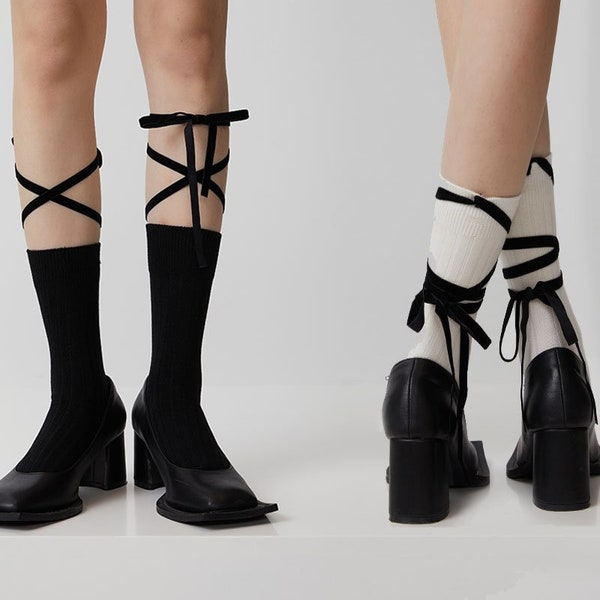 Cross Strap Crew Socken | Band Mid Waden Socken | Bamboo Quarter Socken | Frühling / Sommer / Herbst Mode Socken für Frauen
