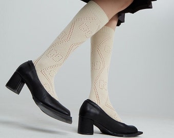 Knit Knee High Socks | Pointelle Over Calf Socks | 80s/90s Tube Socks | Spring/Summer/Fall Fashion Socks For Women