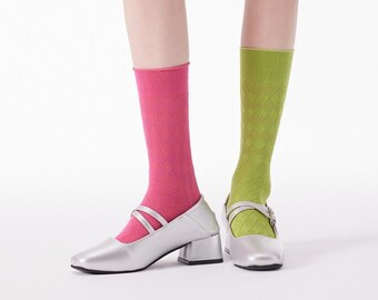 Argyle Crew Socks | Check Quarter Socks | Cotton Ankle Socks | Spring/Summer/Fall Cute Socks For Women